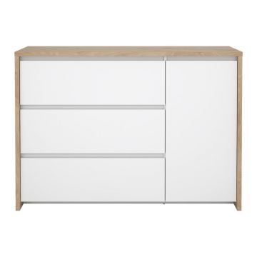Comodă albă-în culoare naturală cu aspect de lemn de stejar 119x84x48 cm Next – Tvilum