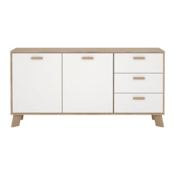 Comodă albă-în culoare naturală cu aspect de lemn de stejar 147x73x39 cm Ikast – Tvilum