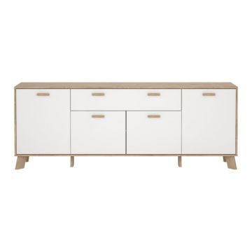 Comodă albă-în culoare naturală cu aspect de lemn de stejar 196x73x39 cm Ikast – Tvilum