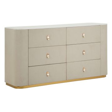 Comoda Beauty, Mauro Ferretti, 140x45x76 cm, lemn de pin/MDF/metal, crem/auriu