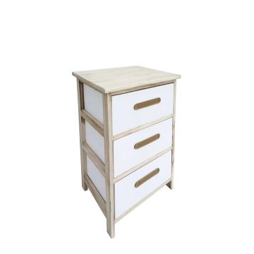 Comoda cu 3 sertare Reka, Bizzotto, 40x29x58 cm, lemn de paulownia/placaj, alb/natural