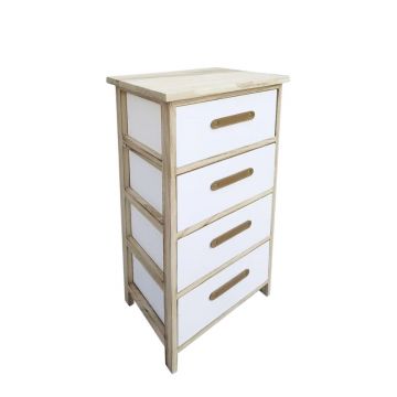 Comoda cu 4 sertare Reka, Bizzotto, 40x29x73 cm, lemn de paulownia/placaj, alb/natural