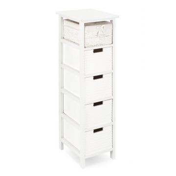 Comoda cu 5 sertare Leonie, Bizzotto, 26x32x98 cm, lemn de paulownia/MDF, alb