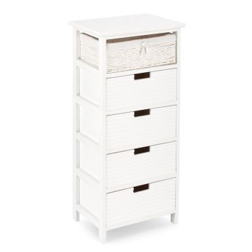 Comoda cu 5 sertare Leonie, Bizzotto, 40x29x90 cm, lemn de paulownia/MDF, alb