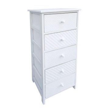 Comoda cu 5 sertare Nadya, Bizzotto, 40x29x90 cm, lemn de paulownia/placaj, alb