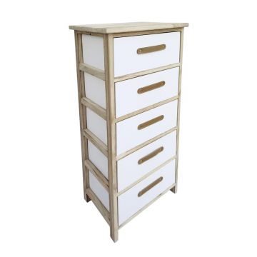 Comoda cu 5 sertare Reka, Bizzotto, 40x29x90 cm, lemn de paulownia/placaj, alb/natural