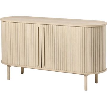 Comodă în culoare naturală cu aspect de lemn de stejar cu ușă glisantă 140x76x45 cm Meta – Unique Furniture