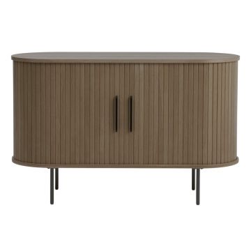 Comodă maro cu aspect de lemn de stejar cu ușă glisantă 120x76x45 cm Nola – Unique Furniture