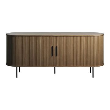 Comodă maro cu aspect de lemn de stejar cu ușă glisantă 180x76x45 cm Nola – Unique Furniture
