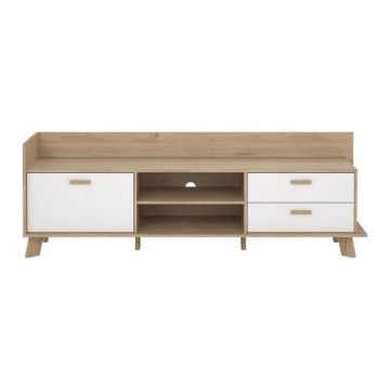 Comodă TV albă-în culoare naturală cu aspect de lemn de stejar 182x62x51 cm Ikast – Tvilum