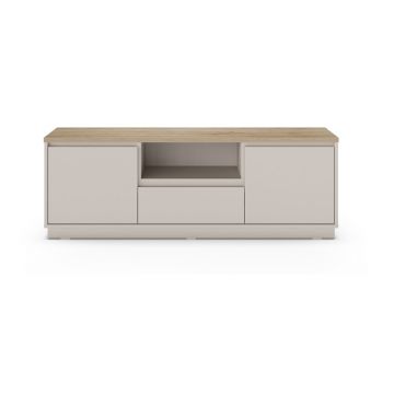 Comodă TV bej cu aspect de lemn de stejar 161x55x40 cm Loreta – Marckeric