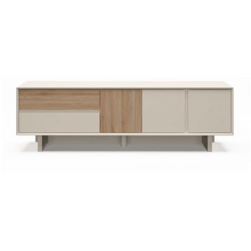 Comodă TV bej/în culoare naturală cu aspect de lemn de stejar 180x55x45 cm Carpi – Marckeric