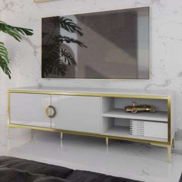 Comoda Tv Glamour, Alb Si Alb Super Lucios 159.2 Cm