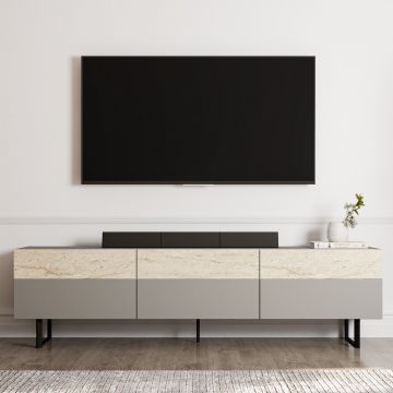 Comoda TV, Inarch, Sign, Gri / Travertin