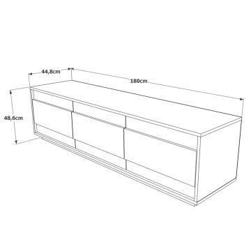 Comoda TV, Locelso, Fr4-Aw, 180x48.6x44.8 cm, PAL, Pin Atlantic / Alb