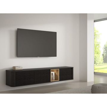 Comoda Tv Mare Bibliotheque , stejar Cabezone si stejar Artisan si stejar negru, 215 Cm