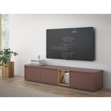 Comoda Tv Mare Bibliotheque, Terracotta si stejar Mauvella, 215 Cm