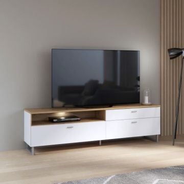 Comoda Tv Mare Lokka Stejar Artisan Si Alb, 205.1 Cm