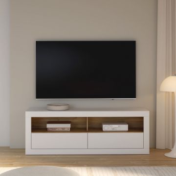Comoda Tv Mica Lufkira, Sertare cu push-open, Alb Si Stejar Mauvella, 175. 4 Cm