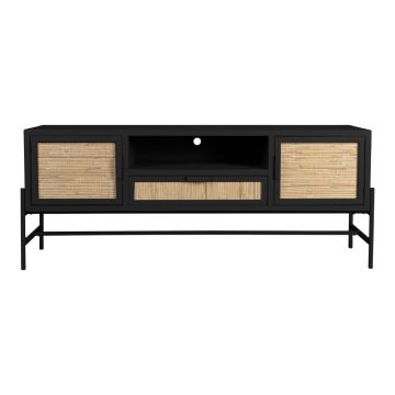 Comodă TV neagră din lemn de brad 148x60x38 cm Yasu – Dutchbone