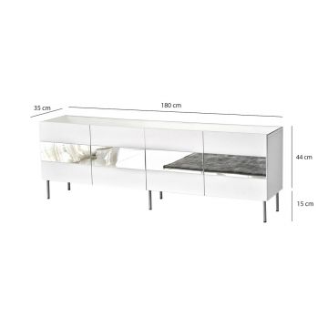 Comoda TV, Neostill, Leon, 180x59x35 cm, PAL, Alb / Argintiu