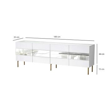 Comoda TV, Neostill, Leon, 180x59x35 cm, PAL, Alb/Auriu