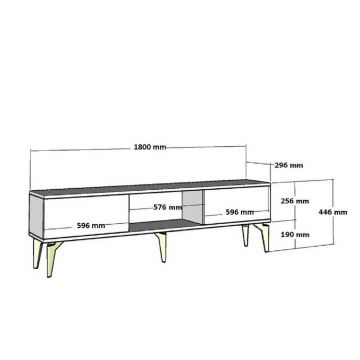 Comoda TV, Olivia, Karya, 180x44.6x29.6 cm, PAL , Alb / Argintiu