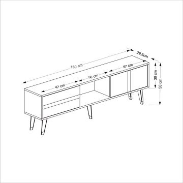 Comoda TV, Olivia, Vania Fireplace, 150x50x29.6 cm, PAL , Alb / Argintiu