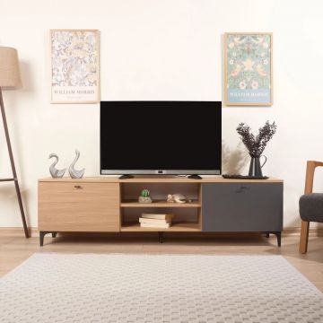 Comoda TV, Tuvalle, Tuval 073, 180x50x38 cm, Stejar / Antracit
