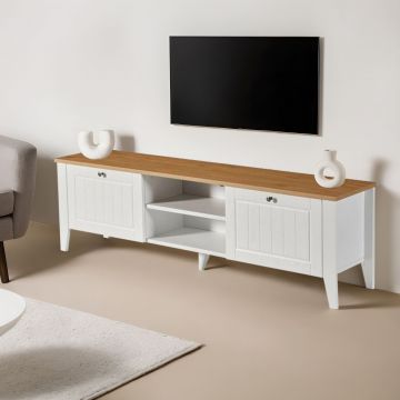 Comoda TV, Tuvalle, Tuval 081, 160x47x33 cm, Stejar alb