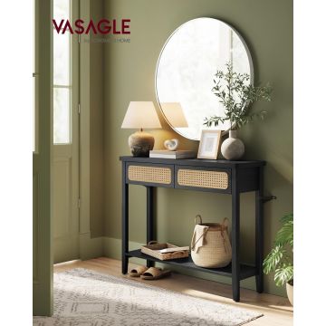 Consola cu 2 sertare Vasagle, Boho Chic, 100x30x80 cm, PAL/MDF, negru