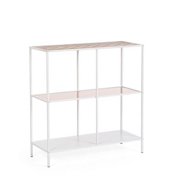 Consola Haldor, Bizzotto, 82x33x85 cm, otel/MDF furniruit/sticla temperata, alb