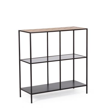 Consola Haldor, Bizzotto, 82x33x85 cm, otel/MDF/sticla temperata, negru/natural