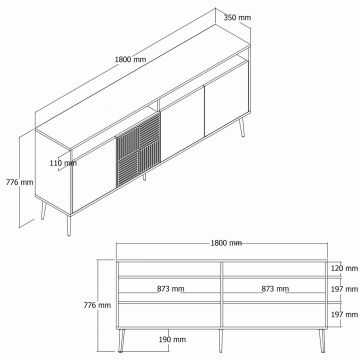 Consola, Hommy Craft, Milan, 180x77x35 cm, PAL, Alb/Auriu