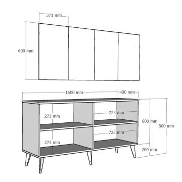 Consola, Olivia, Isil, 150x80x40 cm, PAL , Antracit / Aur