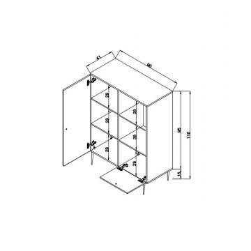 Dulap multifunctional, Wolina, Wire, 40x90x110 cm, 100% PLANCĂ DE PARTICULAȚI VOLTATE, Stejar