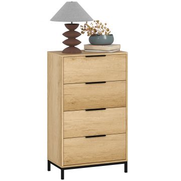 HOMCOM Comodă 4 Sertare din PAL și Metal 62x35x105 cm Maro Deschis | Aosom Romania