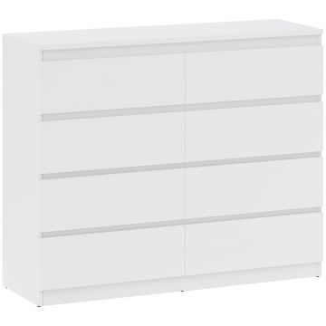 HOMCOM Comodă 8 Sertare cu Mânere Canelate 120x39x100 cm Alb | Aosom Romania