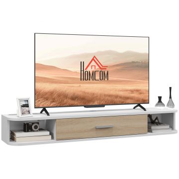 HOMCOM Suport TV suspendat banc TV până la 50 de inch cu compartimente deschise și dulap cu ușă rabatabilă alb | Aosom Romania