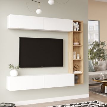 Set de living Compo montat pe perete în nuanță alb-Natural 169.10x25,8x143.5cm 26x169