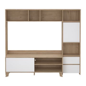 Set TV alb-în culoare naturală cu aspect de lemn de stejar 209x183x48 cm Next – Tvilum