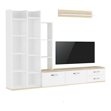 Set TV pentru camera de zi Leman în nuanță de stejar alb pako-world 240x35x154cm 35x240