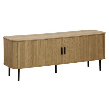 Suport TV-Bufet de dimensiuni medii Scandi pakoworld MDF culoare Naturala cu picioare din metal negru 150x45x57.5cm