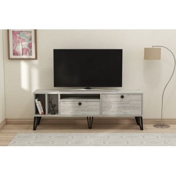Comoda TV, Coraline, Aris, 150x53x35 cm, PAL, Gri/Alb