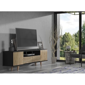 Comoda TV, Cordelia, FRN-9000, Lemn / Negru / Pin Atlantic