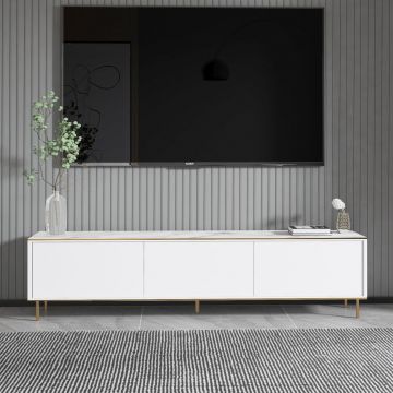 Comoda TV, Inarch, Imaj, 180x45.2x35 cm, PAL, Marmură albă/aur