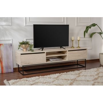 Comoda TV, Kalune Design, Escape 180 -Black, Travertin, Travertin / Negru