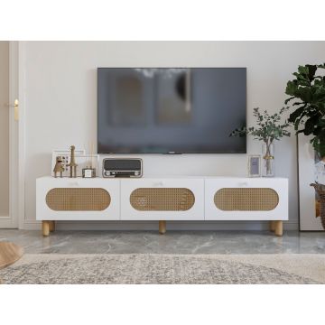 Comoda TV, Odessa, Elena, 180x42.6x31.4 cm, Alb / Ratan