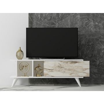 Comoda TV, Odessa, Liberty, 120x30x45 cm, PAL, Alb / Marmură