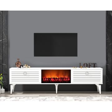 Comoda TV, Olivia, Arona Fireplace, 150x44.6x29.6 cm, PAL , Alb